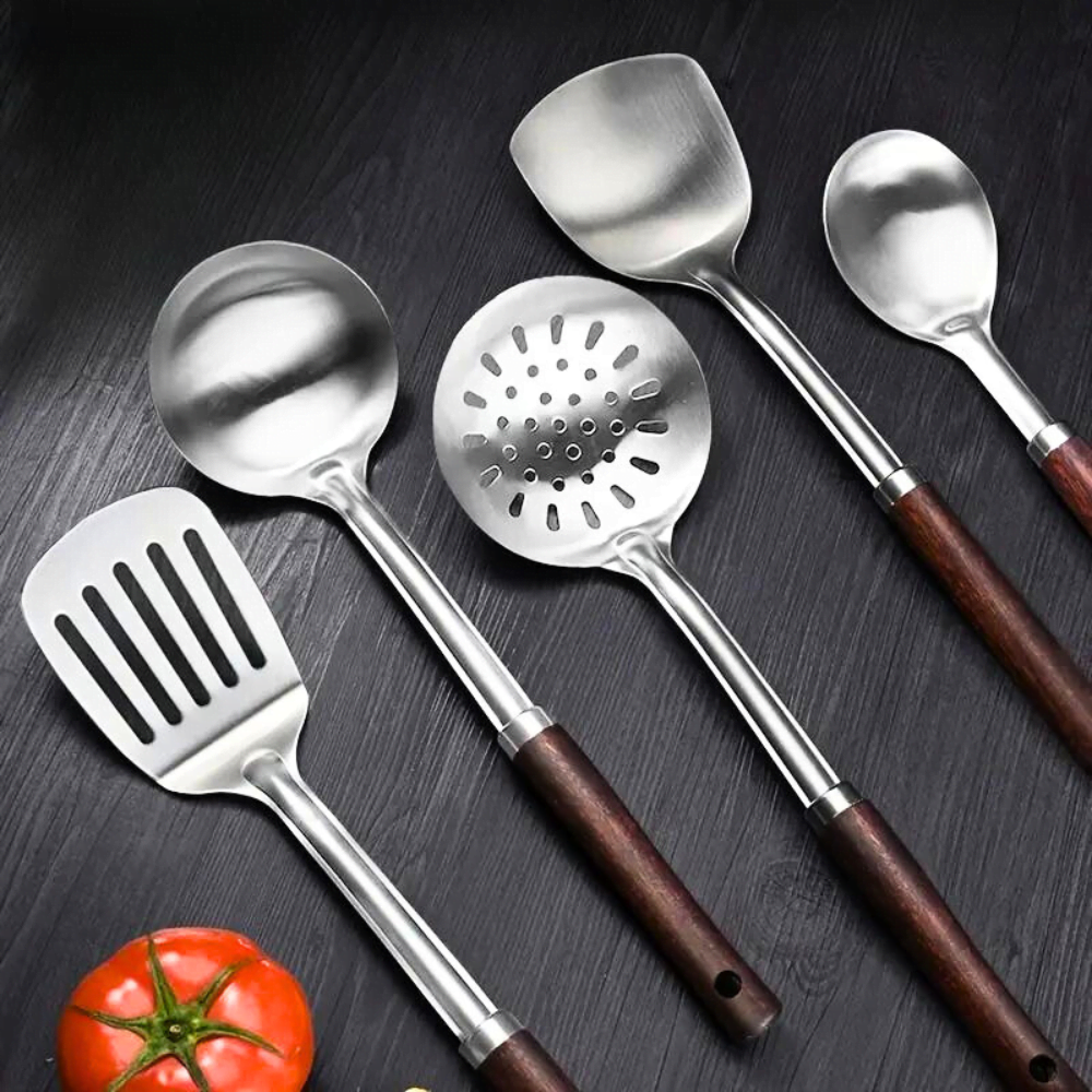 Gold & Silver Plated Wooden Cutlery Set (Pack of 7)
